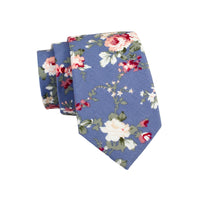 Blue, White & Green Floral Cotton Tie