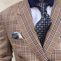 Blue & Silver Geometric Foulard Silk Tie