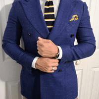 Navy, Yellow & White Silk Knit Tie