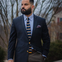 Navy & Yellow Striped Silk Knit Tie
