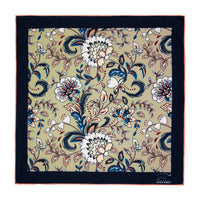 Cream, Blue & White Floral Silk Pocket Square