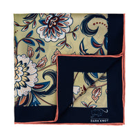 Cream, Blue & White Floral Silk Pocket Square