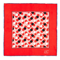 Polka Dot Silk Pocket Square with Navy Hand Rolled Edges