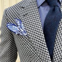 White & Blue Paisley Silk Pocket Square