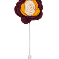 Burgundy yellow and white lapel flower