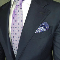 Lilac & Navy Geometric Foulard Silk Tie