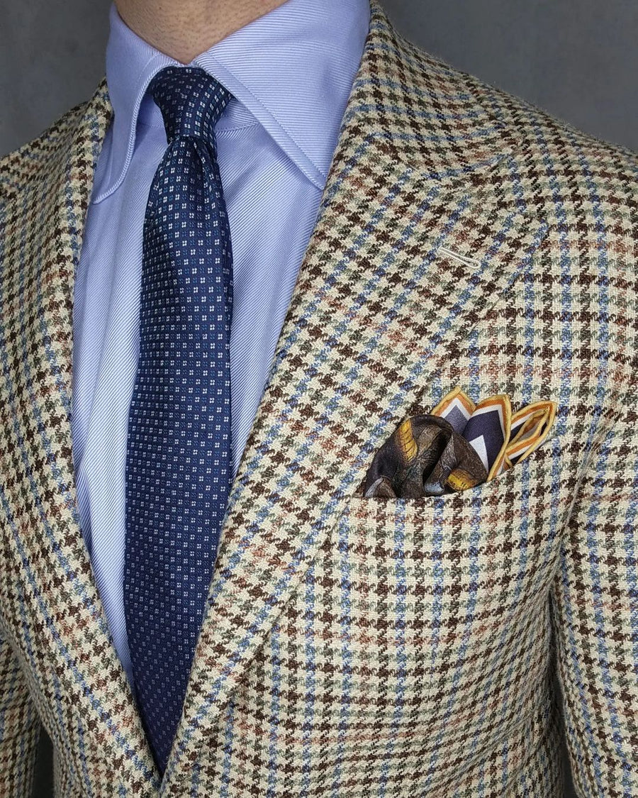 Bluish Grey, Navy & Silver Geometric Foulard Silk Tie