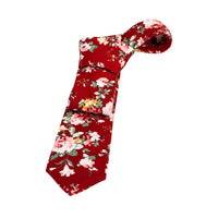Crimson, White & Green Floral Cotton Tie