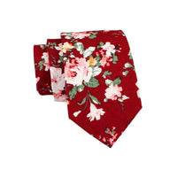 Crimson, White & Green Floral Cotton Tie