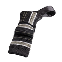 Grey Striped Knitted Silk Tie