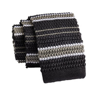 Grey Striped Knitted Silk Tie