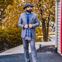 Grey Plaid Wool Scarf