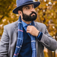 Grey Plaid Wool Scarf