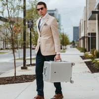 White, Burgundy & Blue Foulard Silk Pocket Square