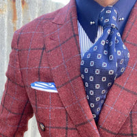 Navy & Red Geometric Foulard Silk Tie from The Dark Knot