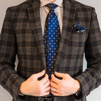 Blue & Silver Geometric Foulard Silk Tie