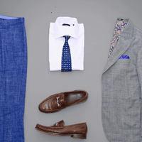 Navy, Yellow & Orange Foulard Silk Tie