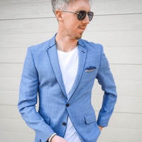 Blue & White Checkered Linen Pocket Square