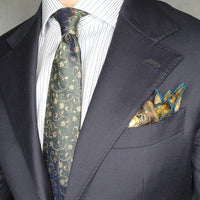 Olive Green & Gold Floral Silk Tie