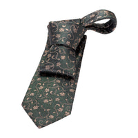 Olive Green & Gold Floral Silk Tie