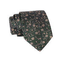 Olive Green & Gold Floral Silk Tie