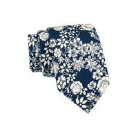 Navy & White Floral Cotton Tie