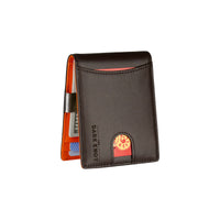 Brown slim leather wallet with orange interior