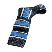 Grey & Blue Stripes Knitted Silk Tie