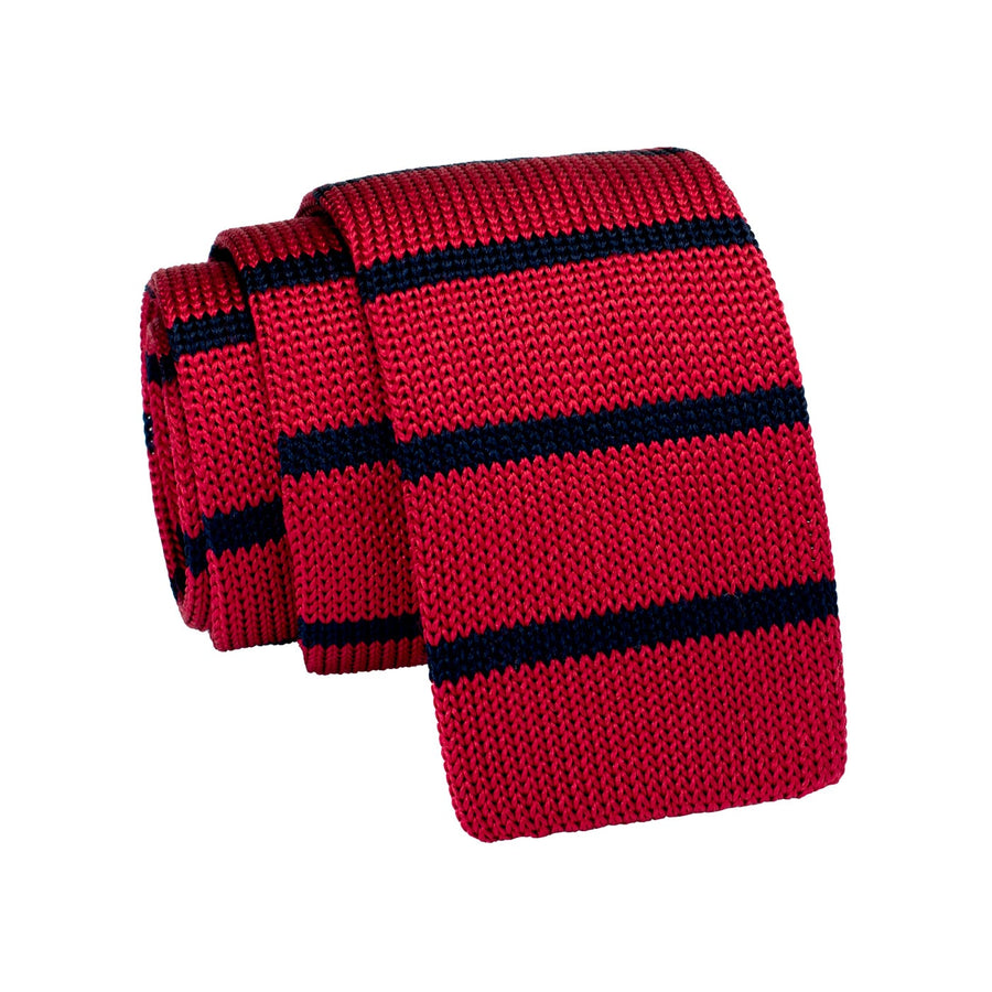 Red & Black Stripes Silk Knit Tie