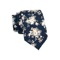 Navy, White & Green Floral Cotton Tie