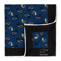 Blue , Yellow & White Paisley Linen Pocket Square