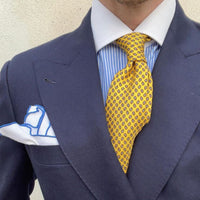 Yellow & Brown Geometric Foulard Printed Silk Tie