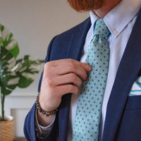 Turquoise & Teal Geometric Foulard Silk Tie