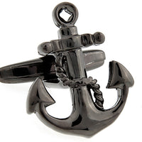 Nassau Black Anchor Rhodium Plated Cufflinks