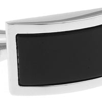 Oakfield Black Enamel Silver Rhodium Plated Cufflinks