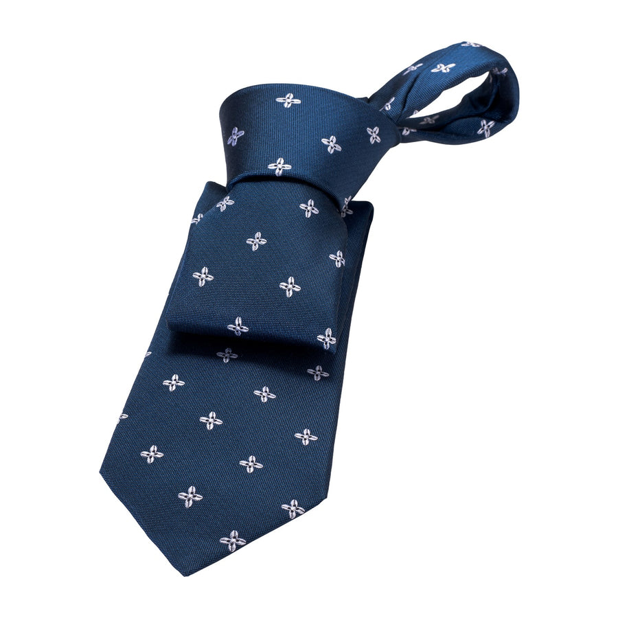 Navy & Silver Geometric Foulard Silk Tie