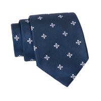Navy & Silver Geometric Foulard Silk Tie