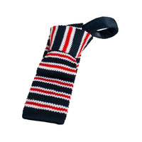 Navy, White & Red Striped Silk Knit Tie