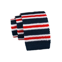 Navy, White & Red Striped Silk Knit Tie