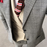 Brown Red & White Striped Silk Knit Tie