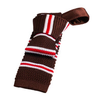 Brown & Red Stripes Knitted Silk Tie