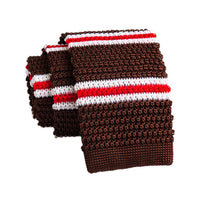 Brown & Red Stripes Knitted Silk Tie