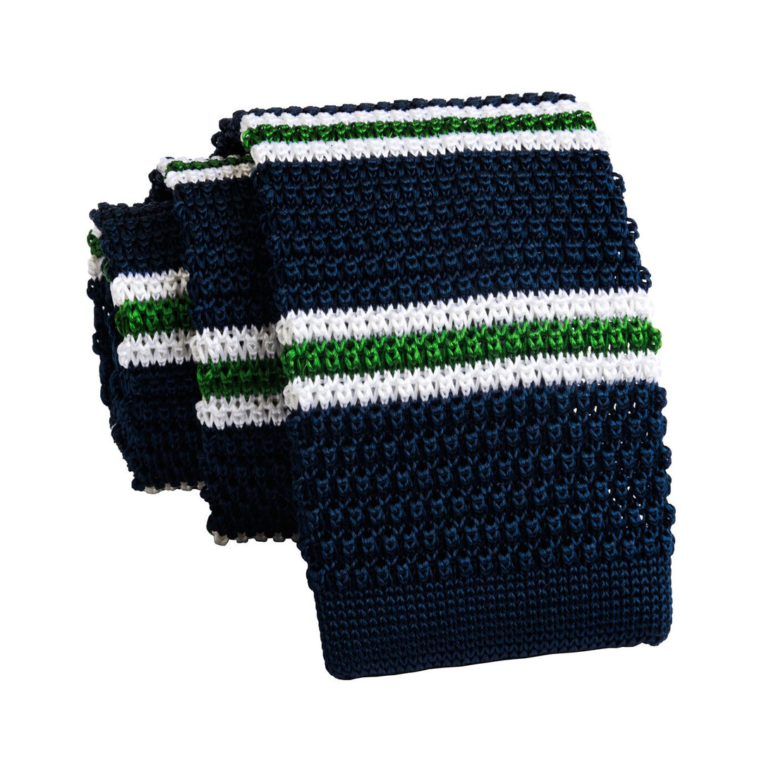 Navy & Green Stripes Knitted Silk Tie
