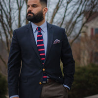 Navy & Red Striped Silk Knit Tie
