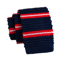 Navy & Red Stripes Knitted Silk Tie