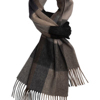 Men's Grey & Brown Plaid Wool Scarf