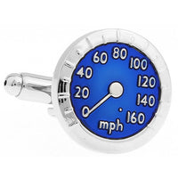 Sentosa Blue Enamel Speedometer Rhodium Plated Cufflinks