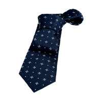 Navy & Silver Geometric Foulard Silk Tie