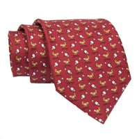 Burgundy Duck Motif Printed Silk Tie