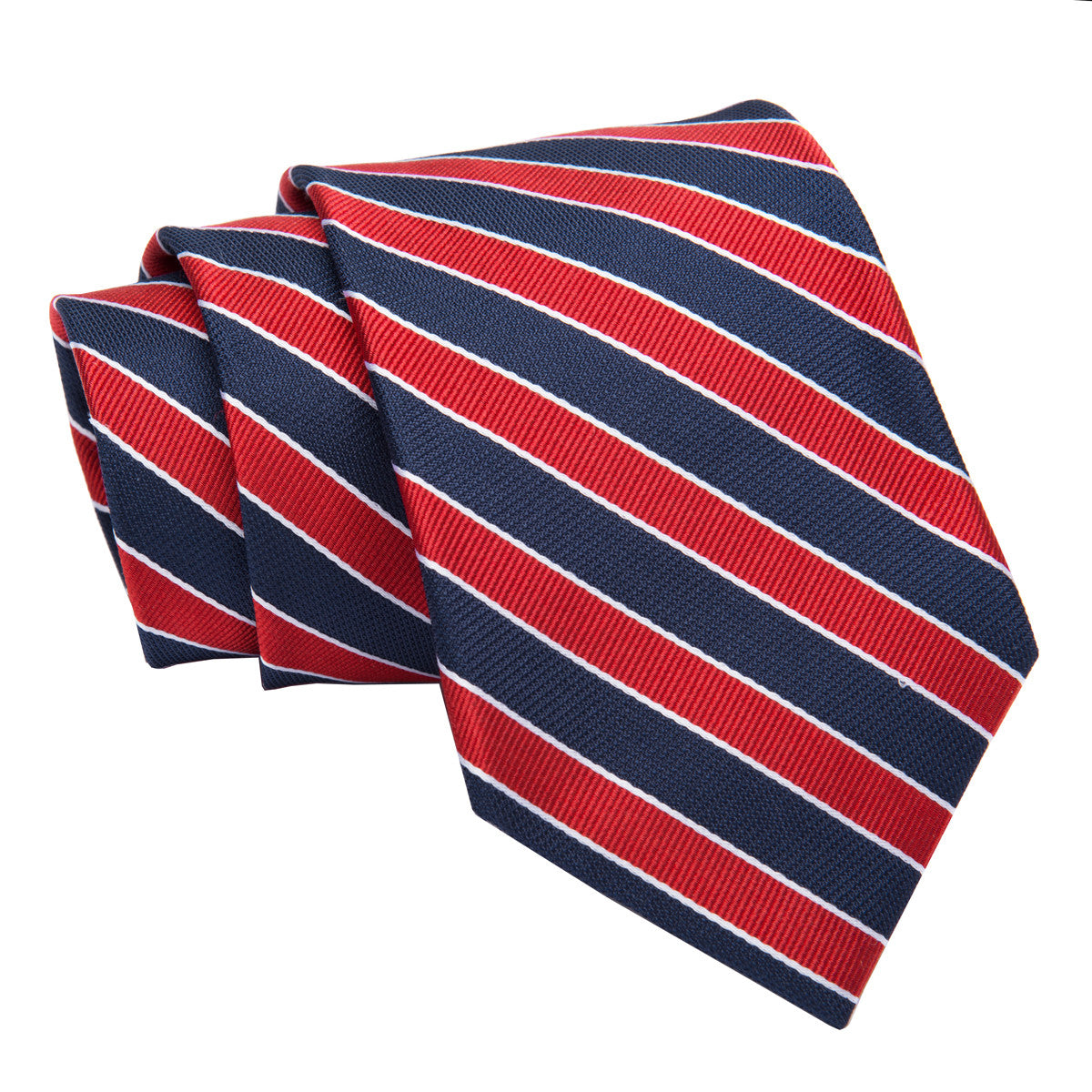 Red, Navy Blue & Gold Striped Silk Regimental Tie